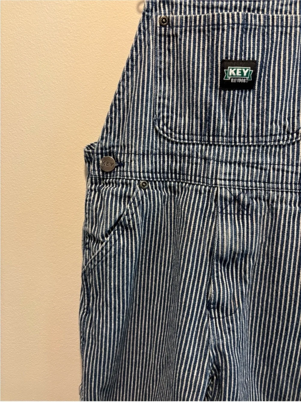 KEY Kids Blue Stripe Denim Overalls | Size 6
